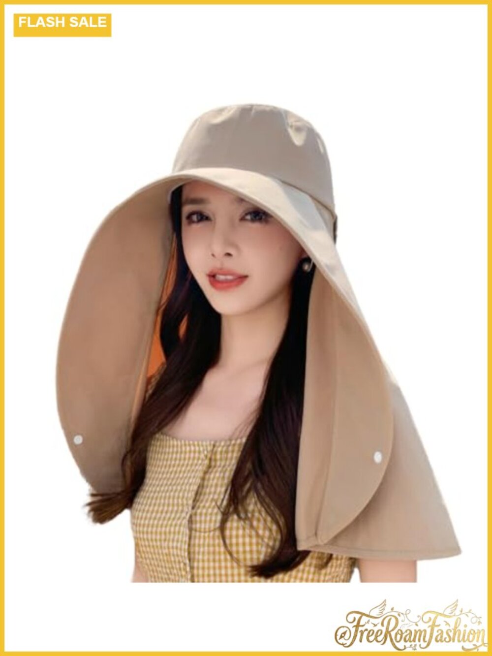 Solyinne Women's Wide Brim Sun Hat Neck Flap Shawl UV Protection Summer Beach